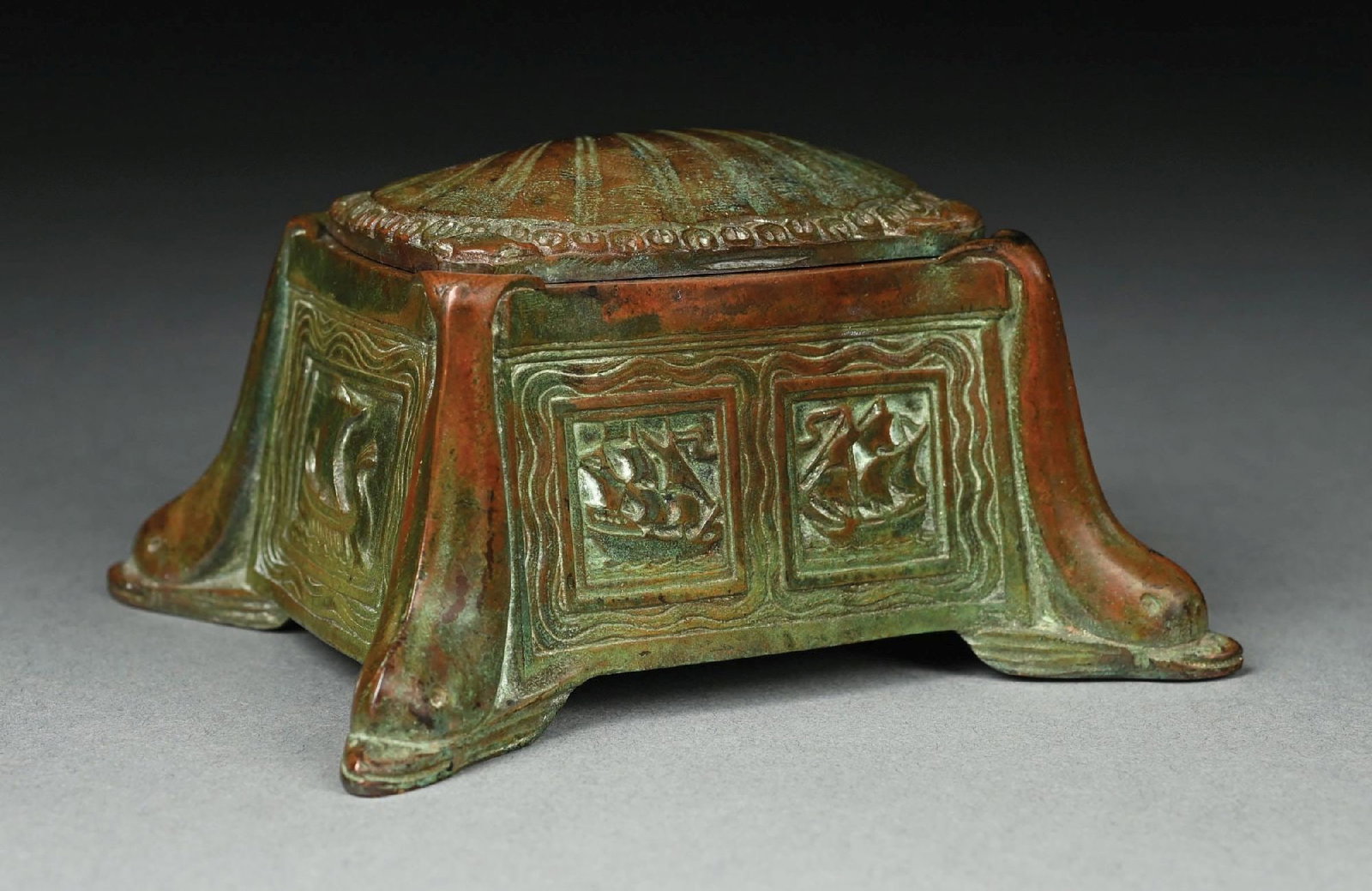 RARE TIFFANY STUDIOS NAUTICAL BRONZE INKWELL (1 of 6)
