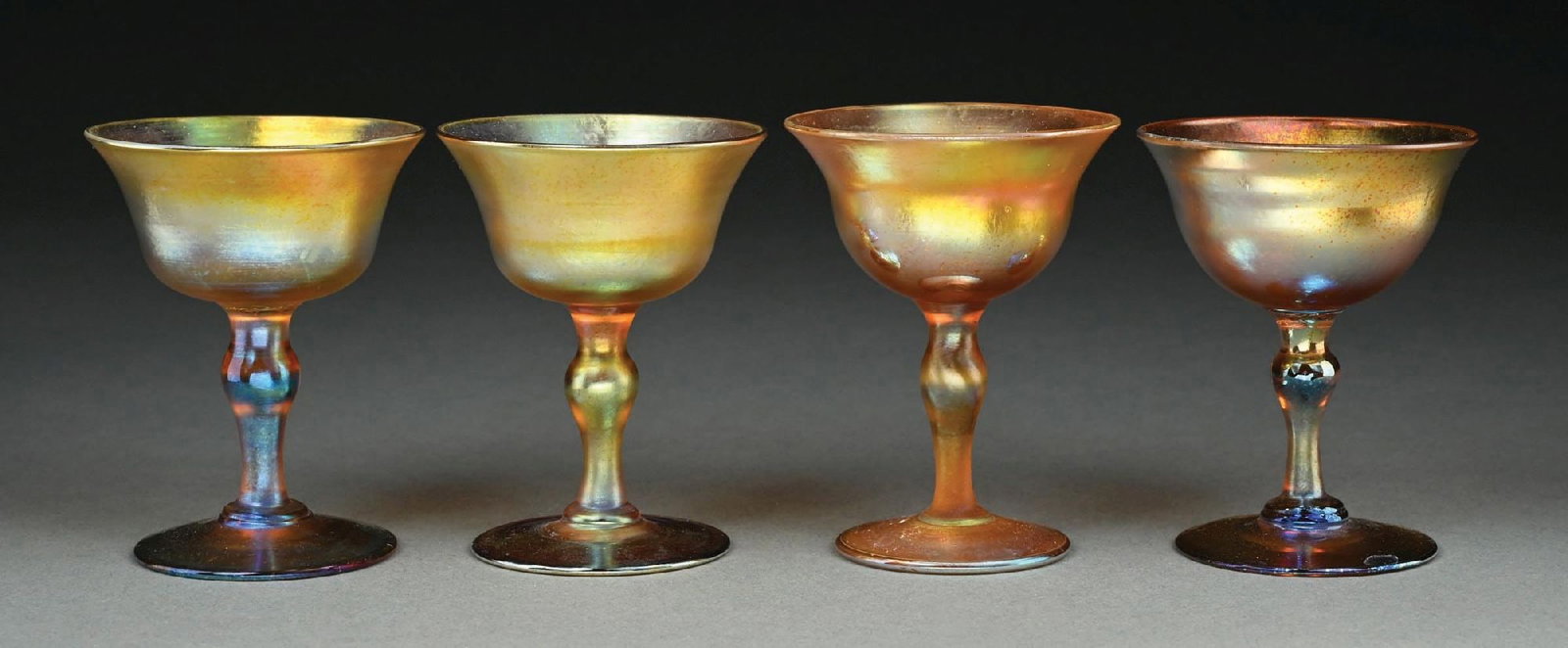 SET OF 4: TIFFANY STUDIOS FAVRILE GLASS CORDIAL GLASSES (1 of 7)