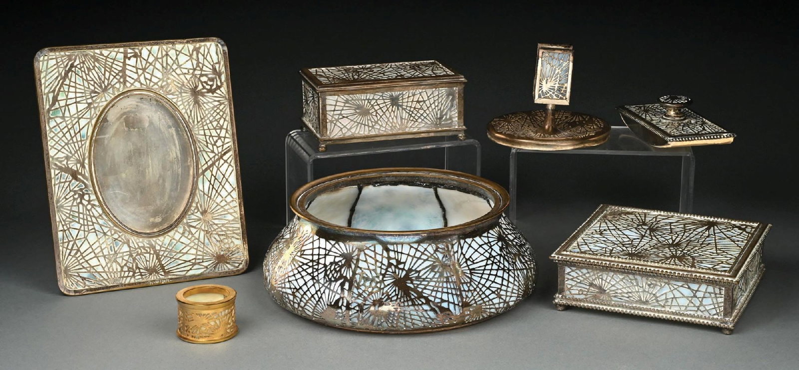 SET OF 7: TIFFANY STUDIOS PINE NEEDLE DESK SET (1 of 6)