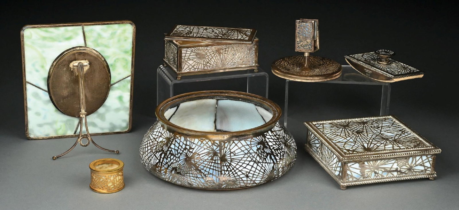 SET OF 7: TIFFANY STUDIOS PINE NEEDLE DESK SET - 2