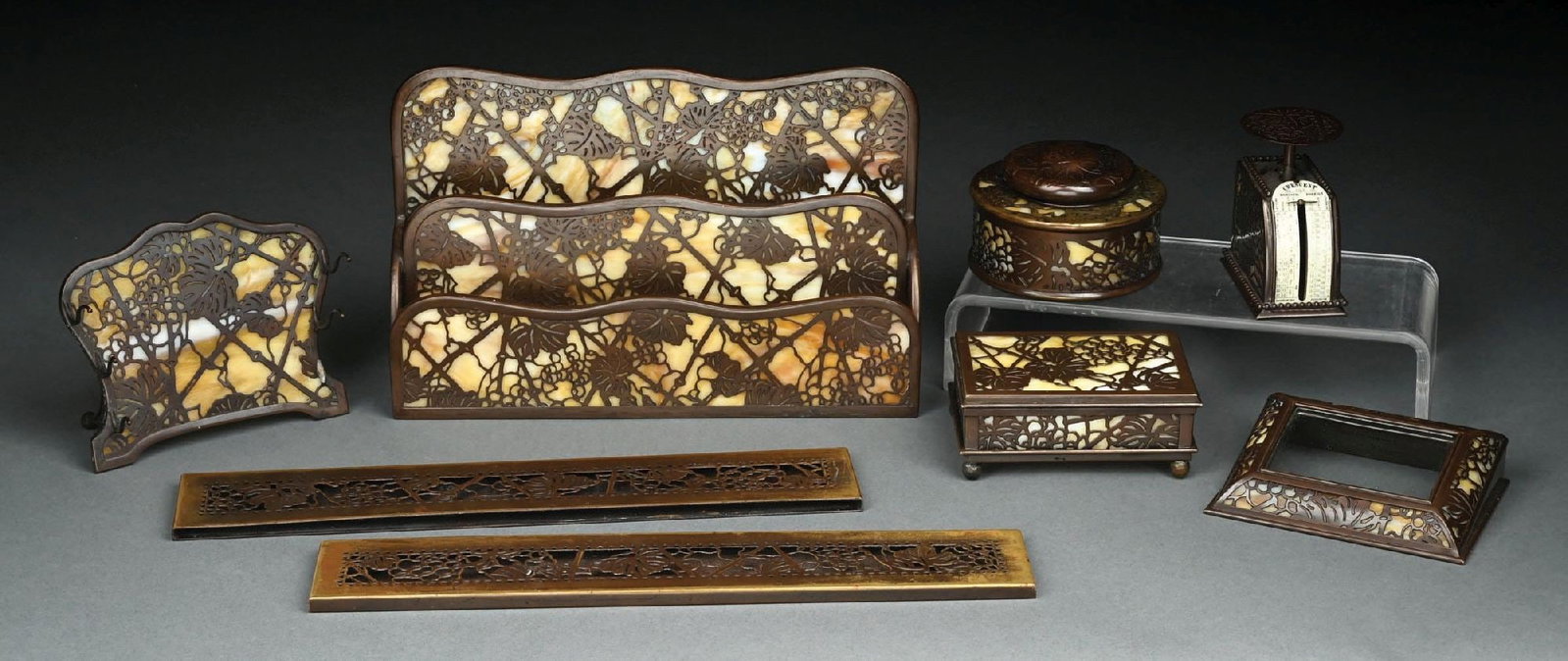 COLLECTION OF 8: TIFFANY STUDIOS GRAPEVINE DESK SET (1 of 5)
