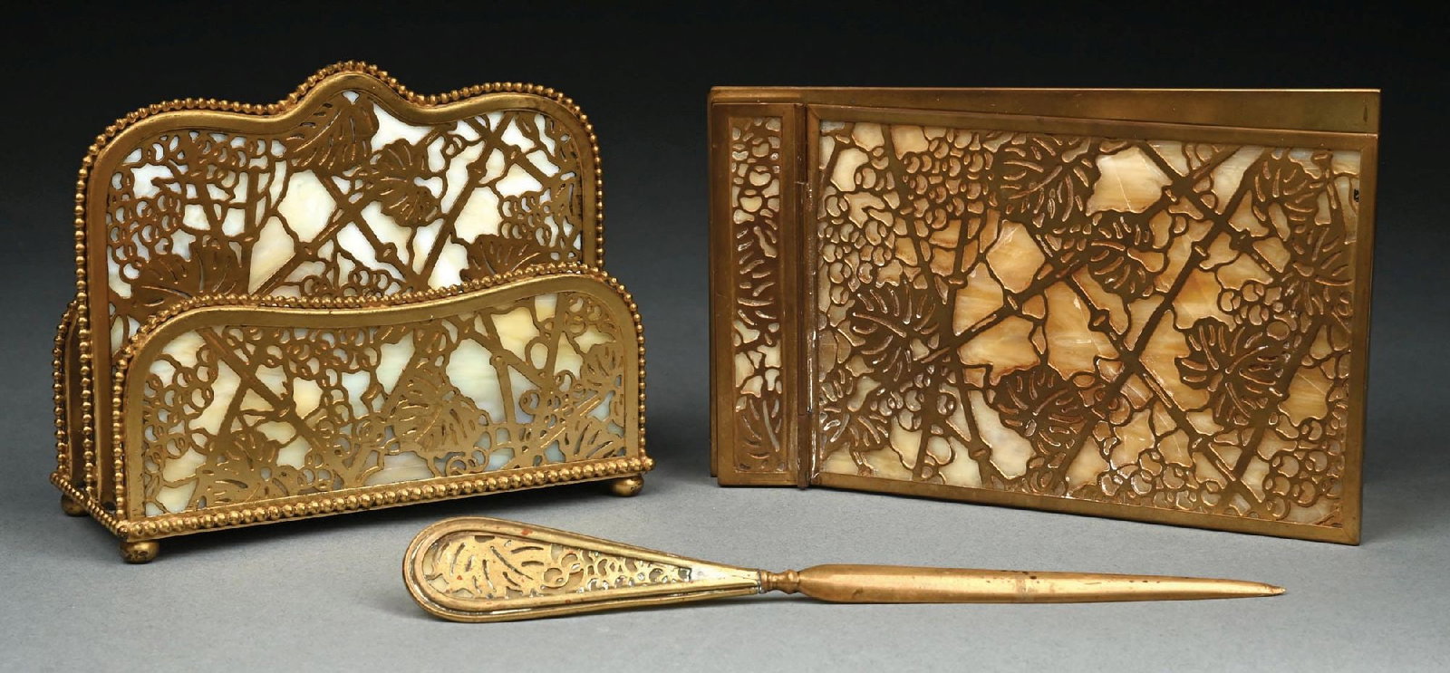 COLLECTION OF 3: TIFFANY STUDIOS GRAPE VINE DESK SET ITEMS (1 of 4)