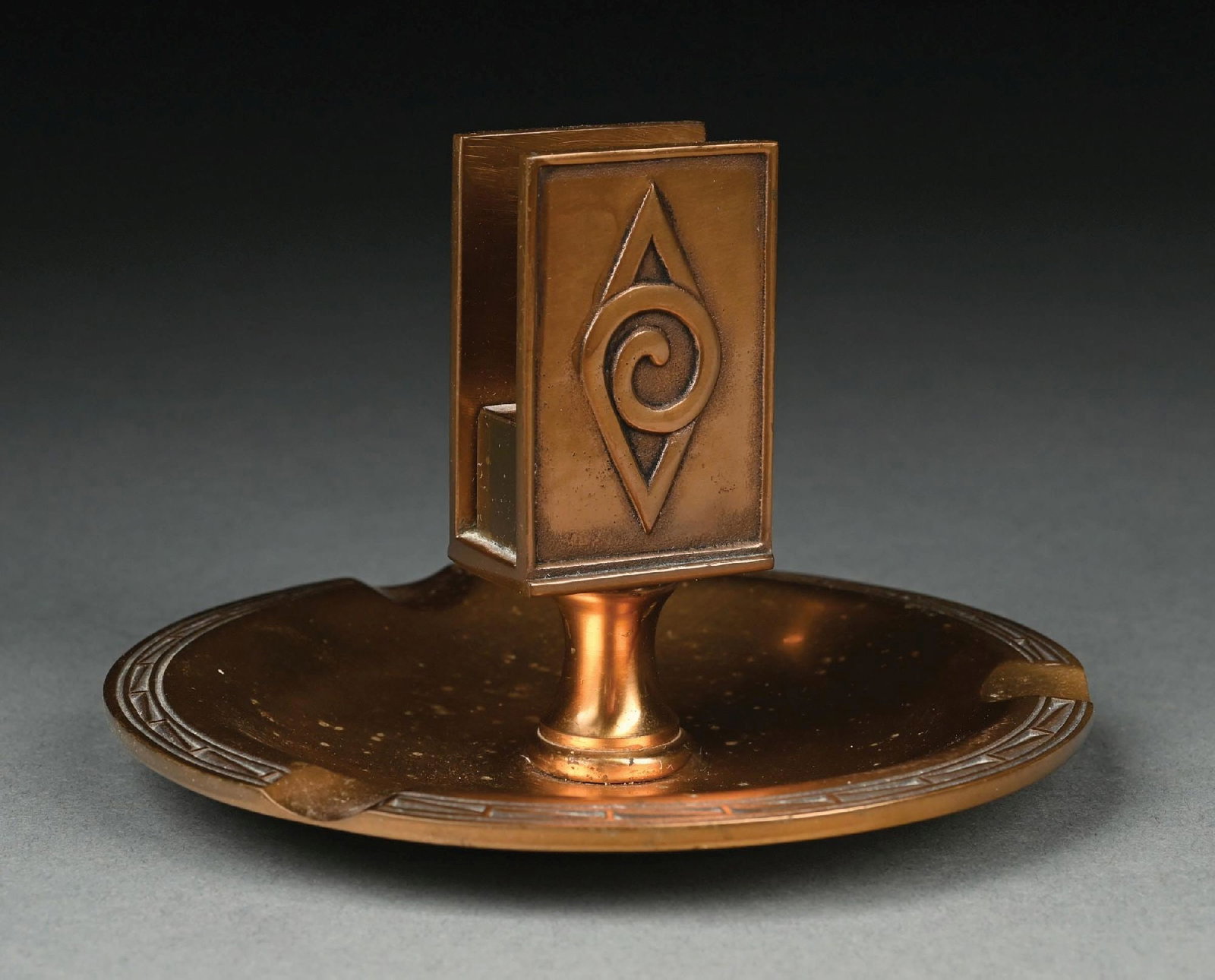 TIFFANY STUDIOS BRONZE MATCH STAND (1 of 4)