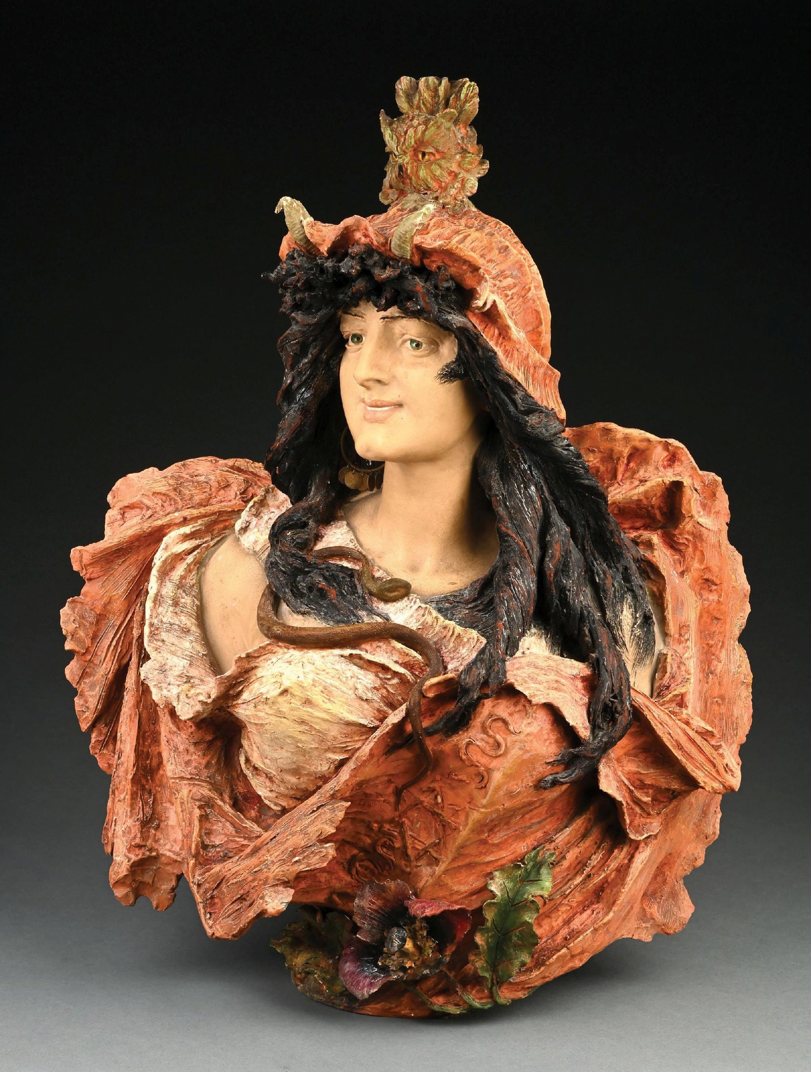 RARE AMPHORA POLYCHROMED TERRA COTTA BUST OF ‘ATHENA’, BY EDUARD STELLMACHER (1 of 6)