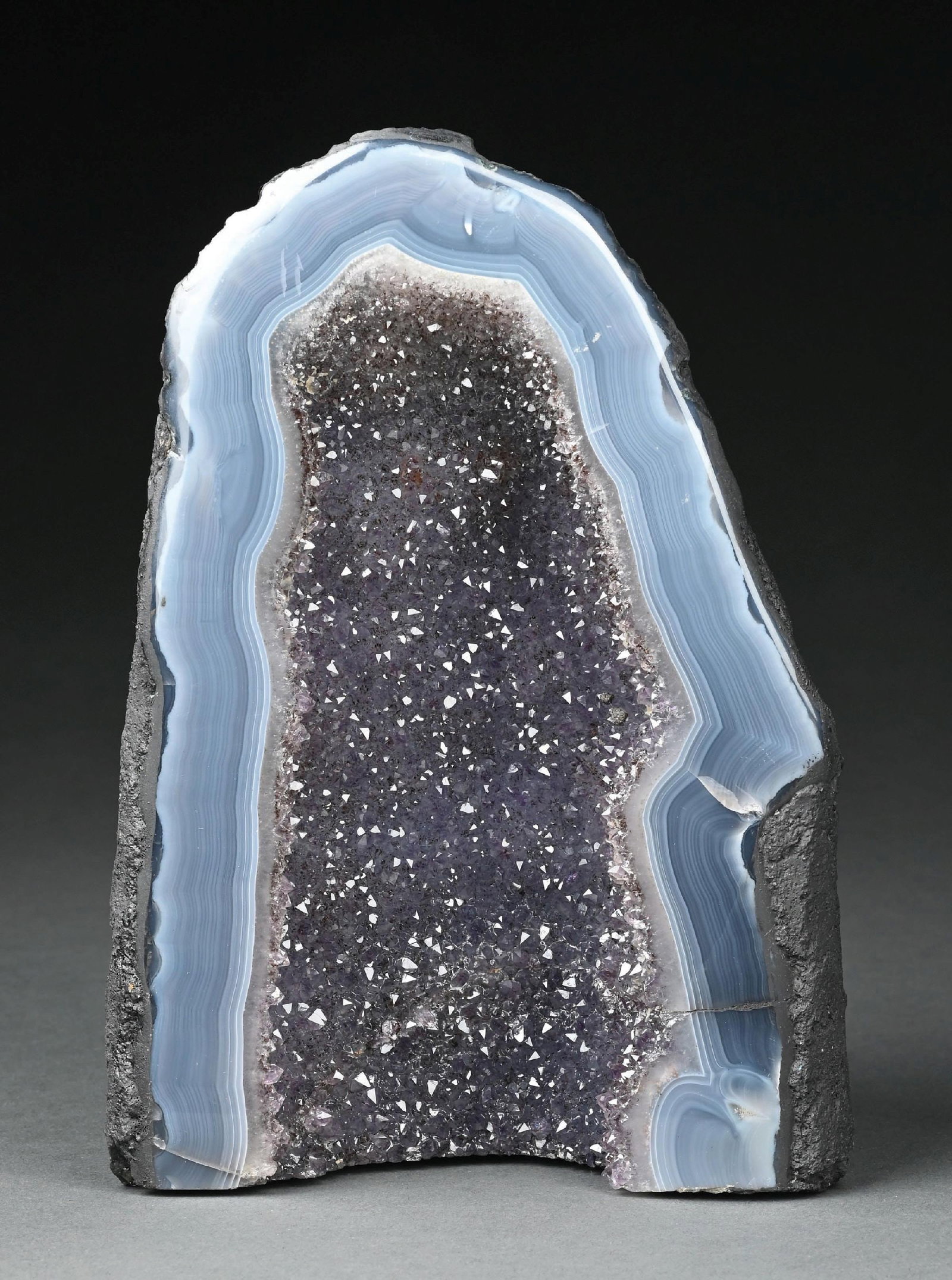 LARGE CATHEDRAL BOLIVIAN DRUZY AMETHYST CRYSTAL GEODE WITH AGATE (1 of 4)