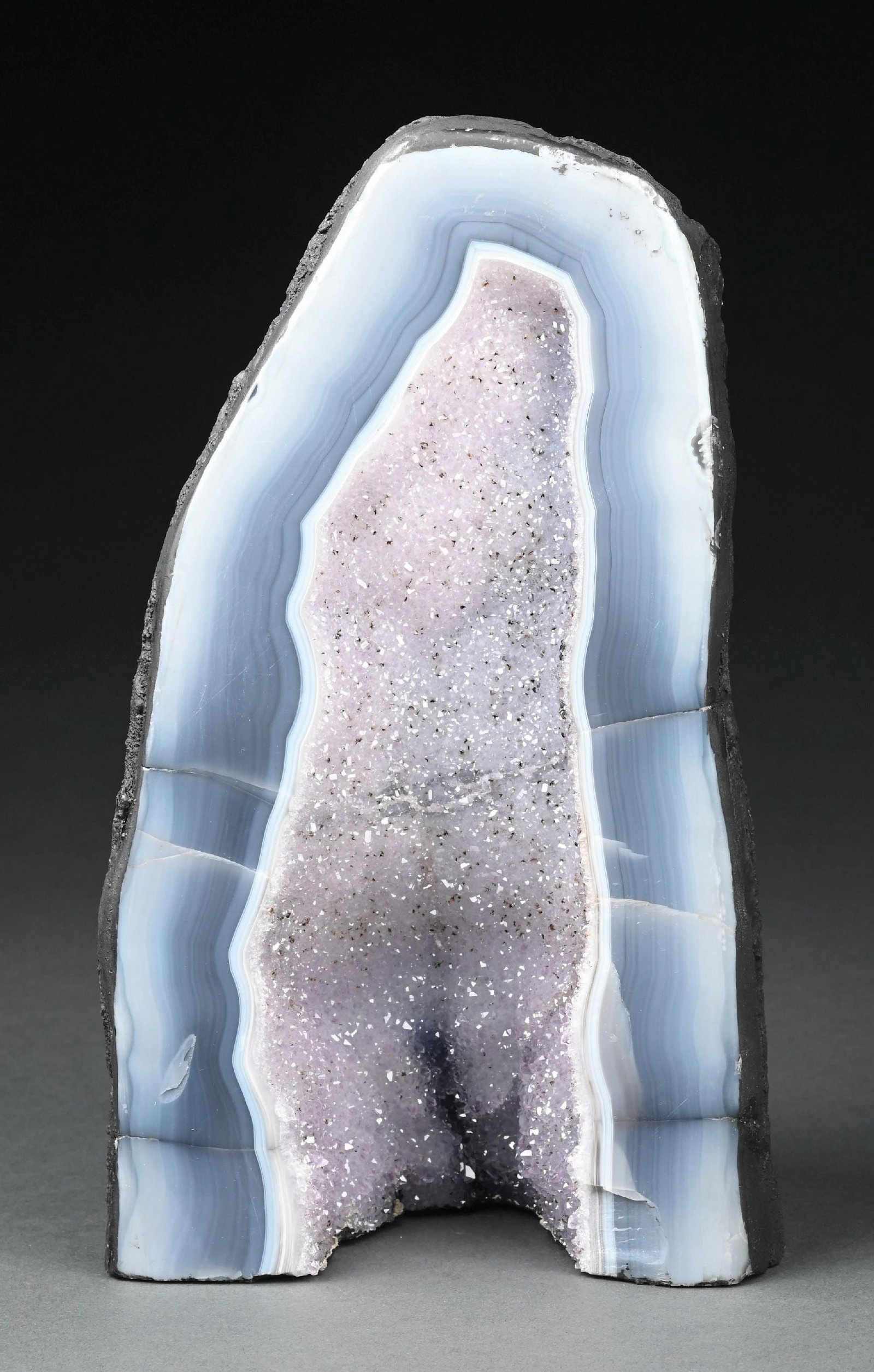 LARGE CATHEDRAL BOLIVIAN DRUZY AMETHYST CRYSTAL GEODE WITH BLUE AGATE (1 of 4)