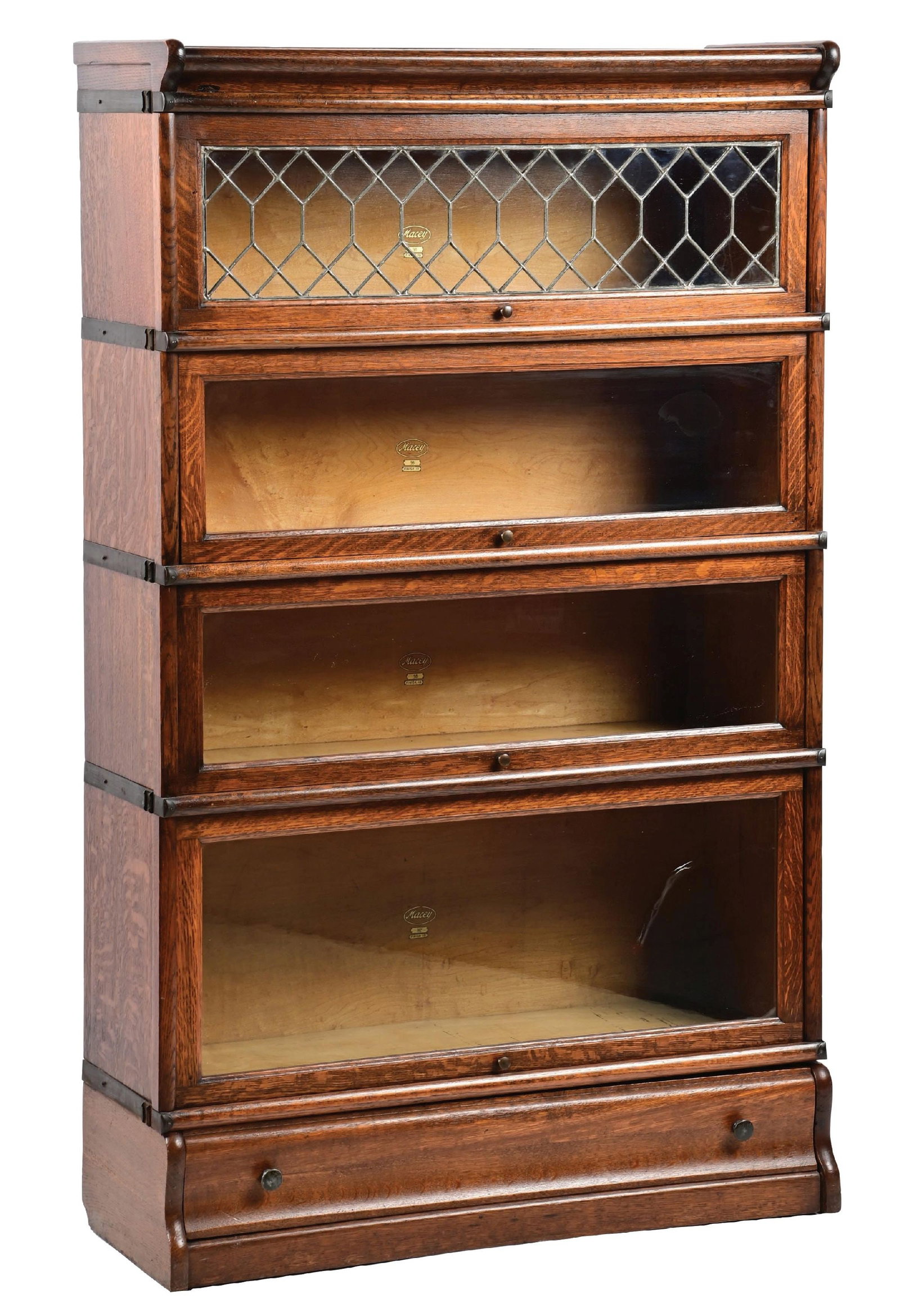 ANTIQUE OAK WOOD STACKABLE BARRISTER BOOKCASE WITH GLASS DOORS (1 of 4)