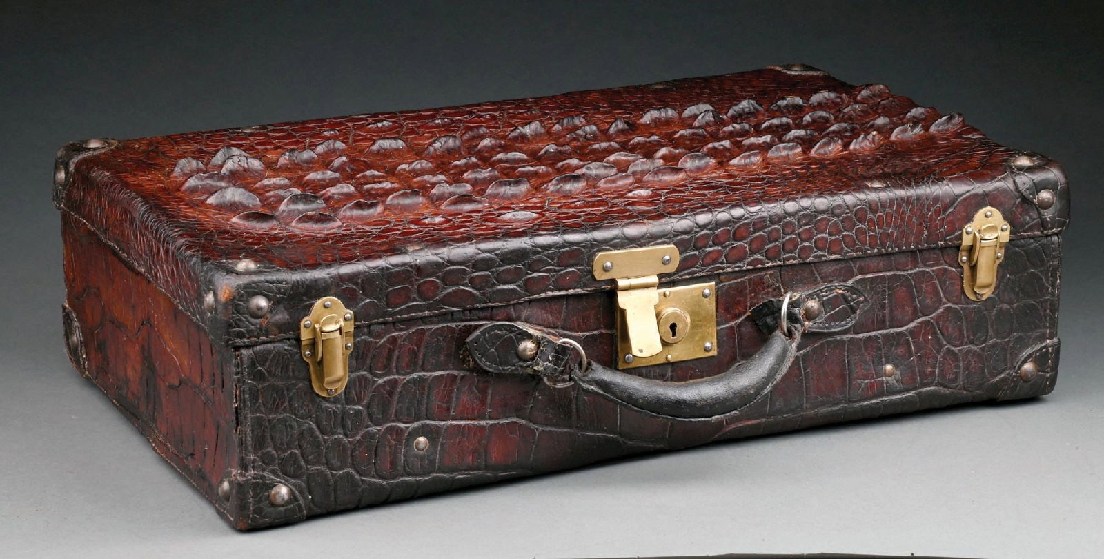 VINTAGE BROWN HORNBACK ALLIGATOR SUITCASE (1 of 7)