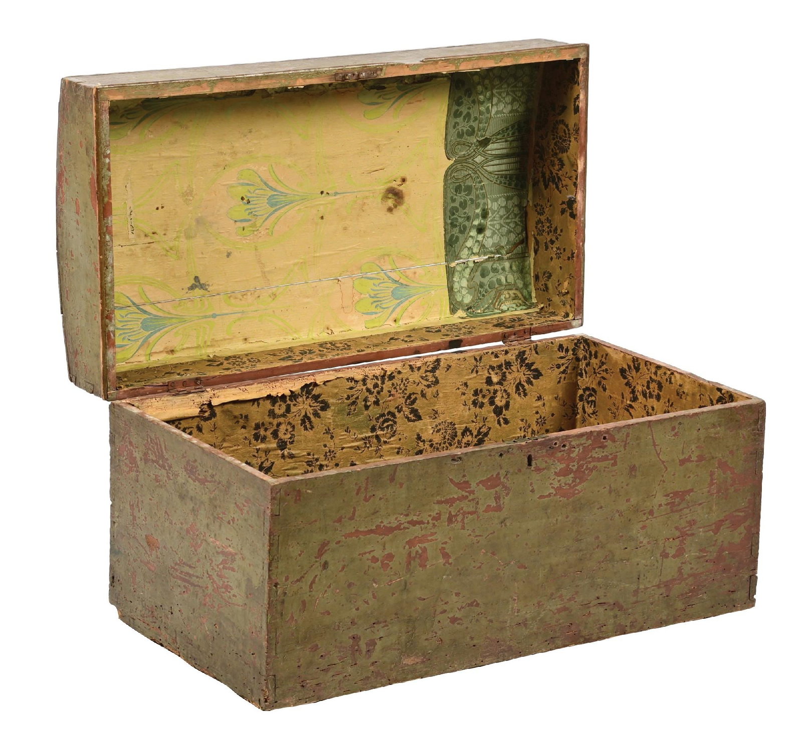 ANTIQUE HINGED LID WOOD TRAVELING TRUNK (1 of 8)