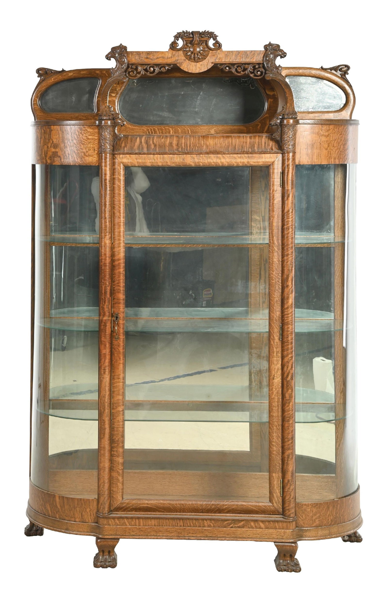 AMERICAN OAK CURVED CHINA CABINET (1 of 5)