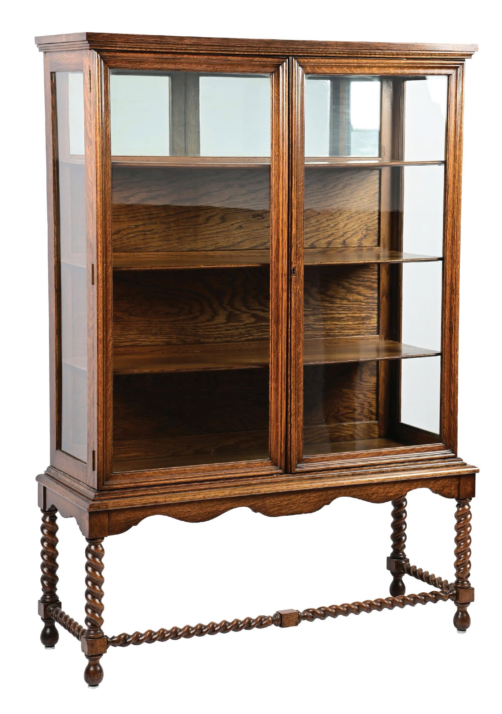 ANTIQUE OAK WITH GLASS DOORS ROPE-TWIST DETAILS CHINA CABINET (1 of 8)