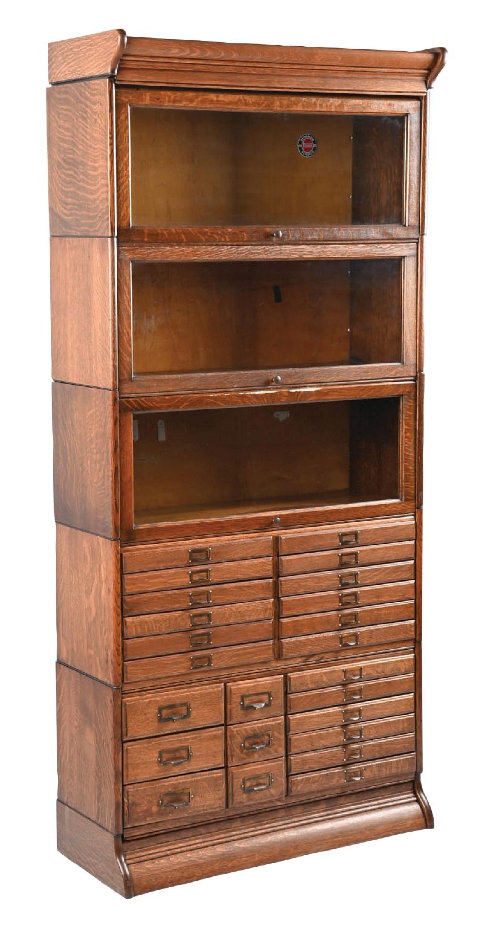 QUARTER SAWN OAK STACKING BOOKCASE WITH FILE DRAWER SECTION (1 of 7)