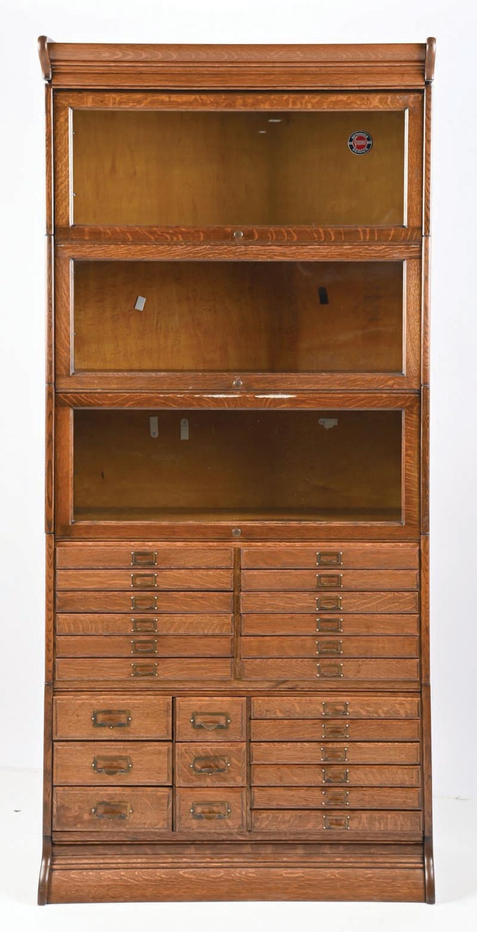 QUARTER SAWN OAK STACKING BOOKCASE WITH FILE DRAWER SECTION - 2