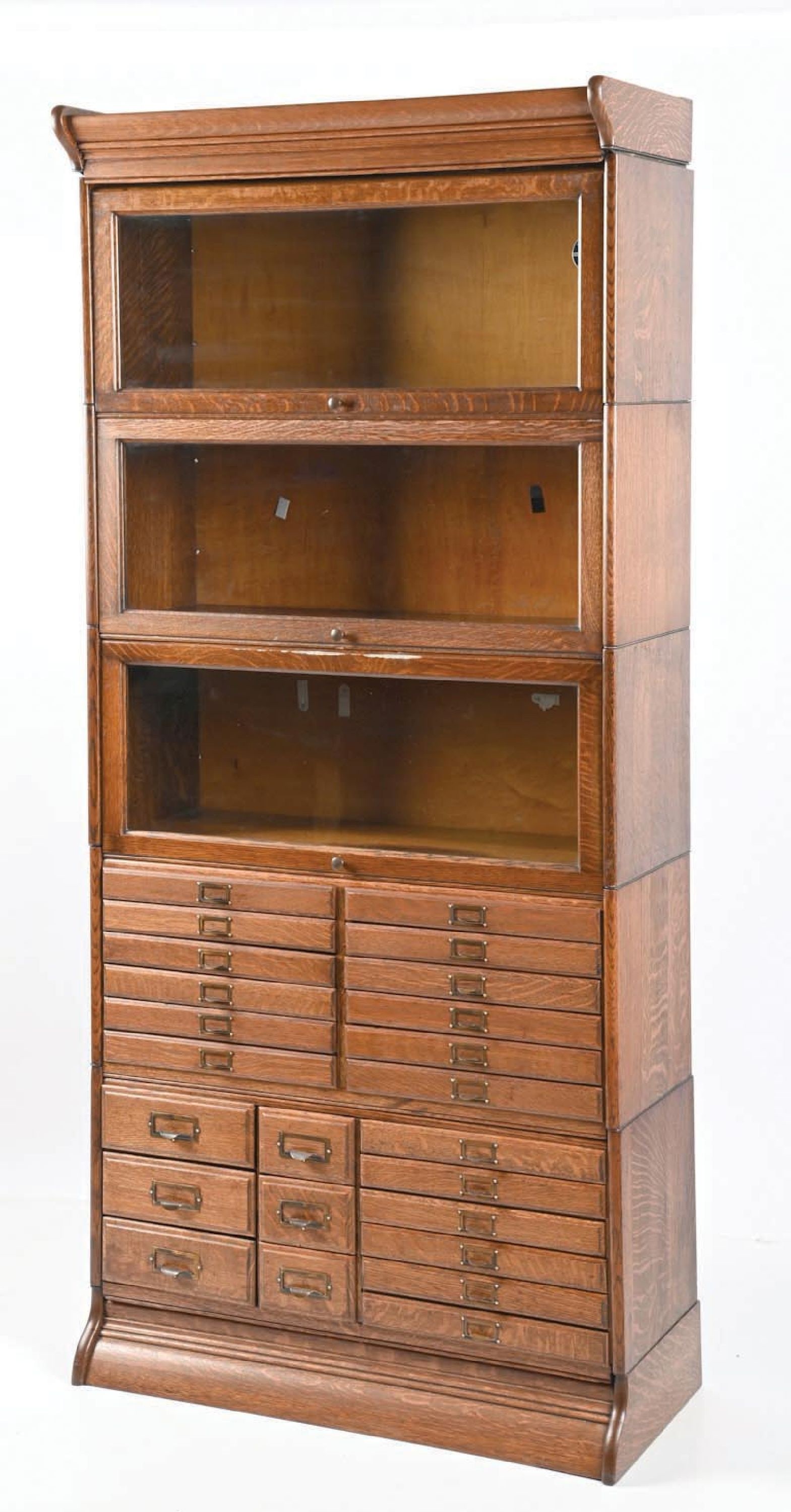 QUARTER SAWN OAK STACKING BOOKCASE WITH FILE DRAWER SECTION - 3