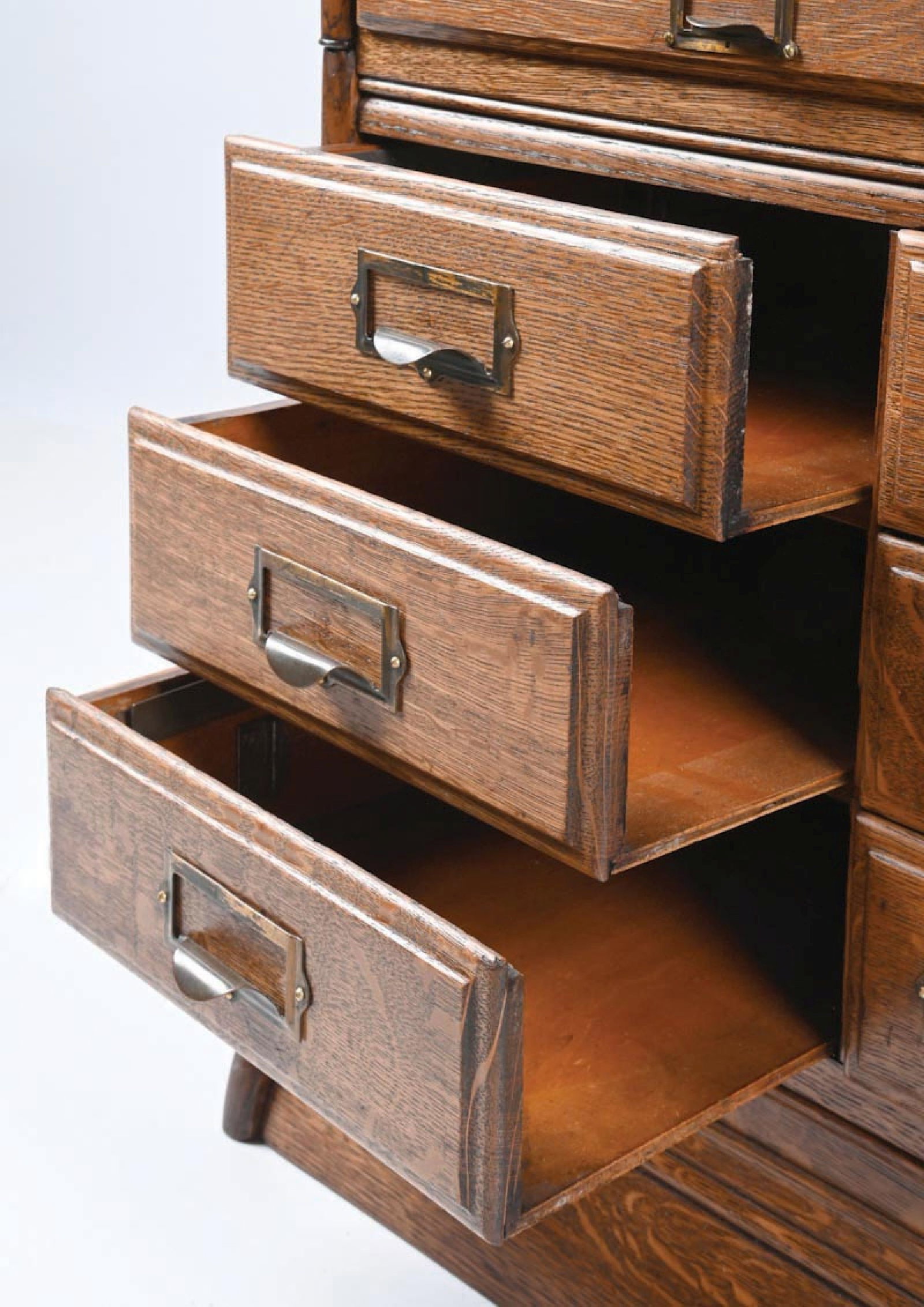 QUARTER SAWN OAK STACKING BOOKCASE WITH FILE DRAWER SECTION - 7