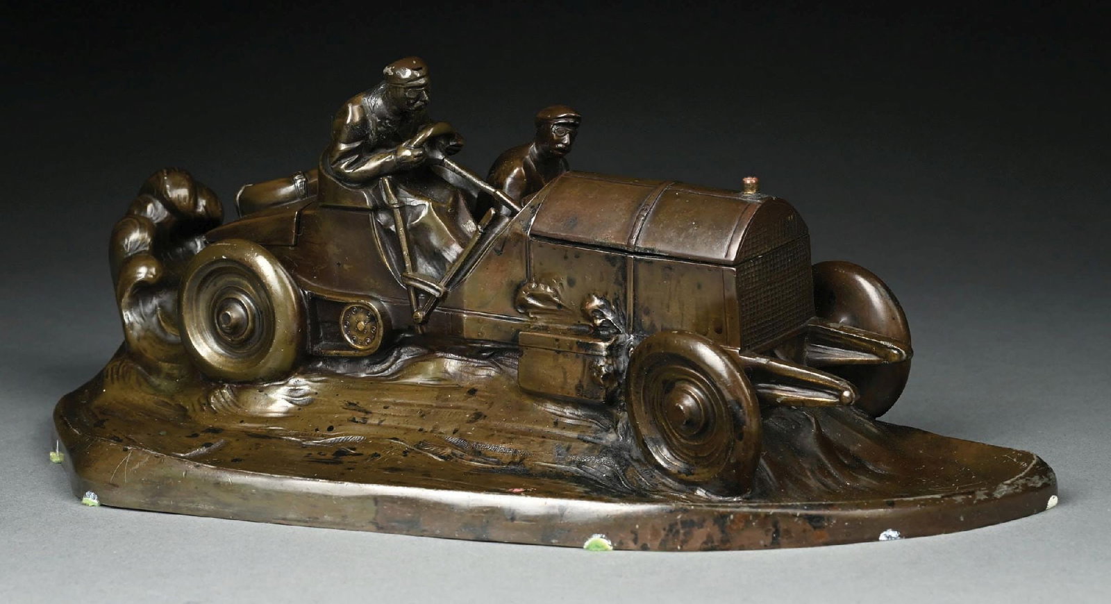 WILHELM ZWICK KAYSER RACER CAR BRONZE TYPE INKWELL AND PEN TRAY (1 of 5)