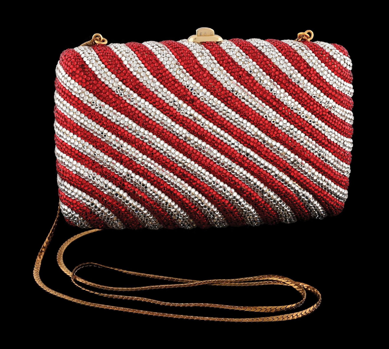 JUDITH LEIBER RED & WHITE CRYSTAL CLUTCH IN ORIGINAL BAG (1 of 7)