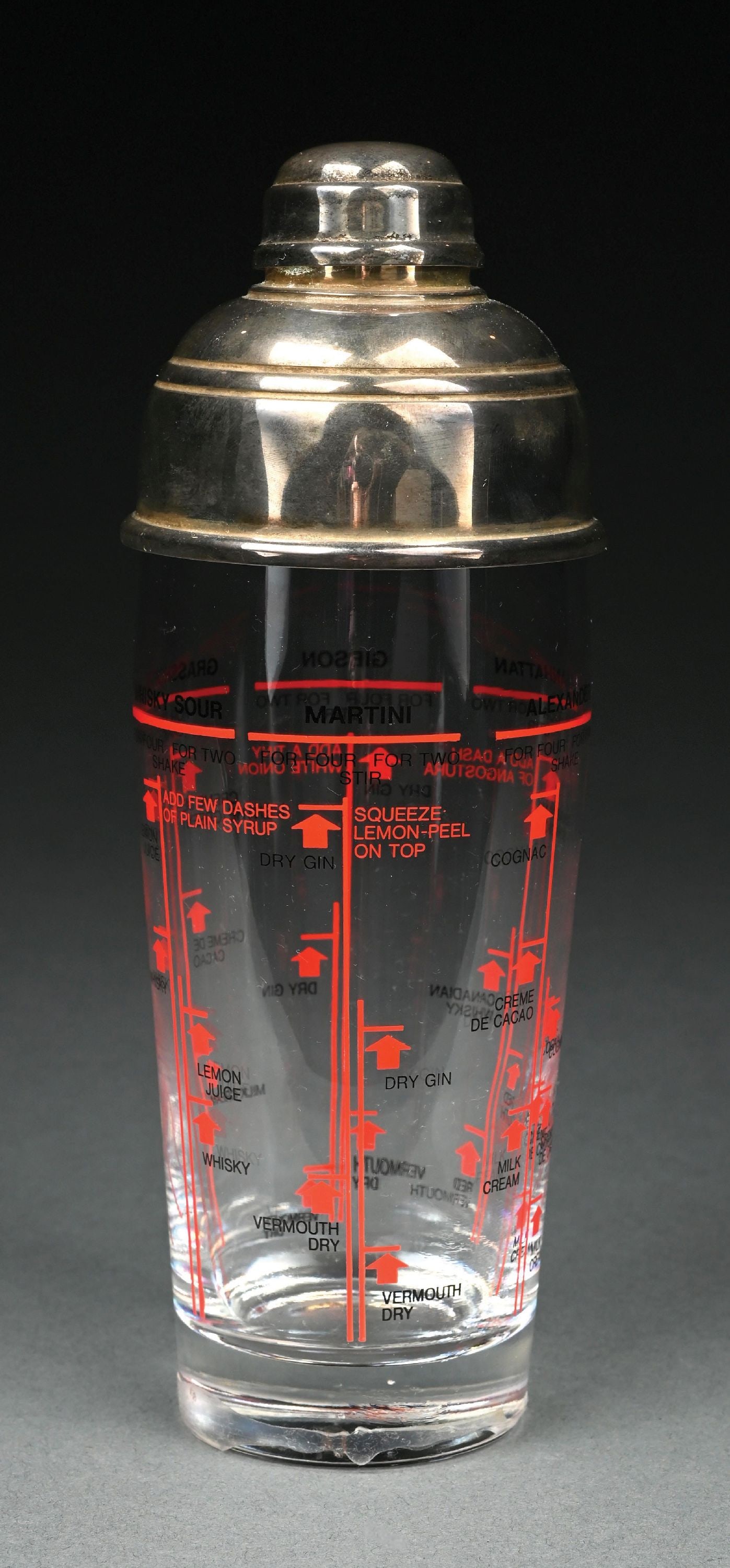 ART DECO CLEAR GLASS & SILVER PLATED COCKTAIL SHAKER WITH MEASURING SCALES (1 of 4)