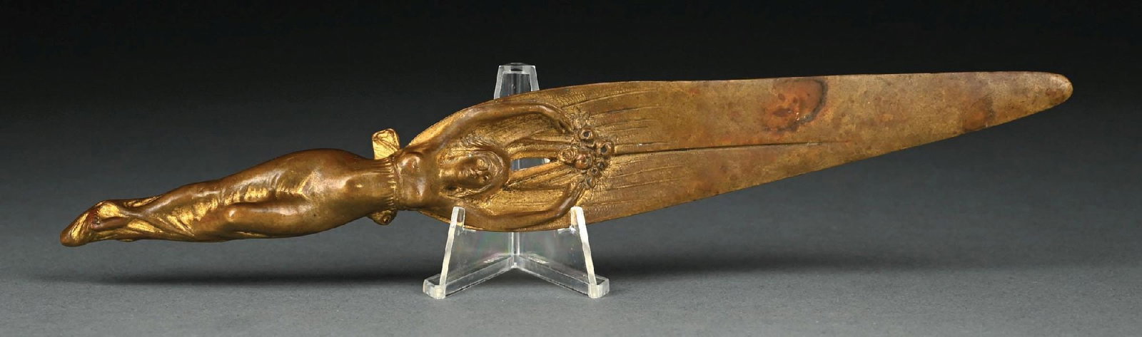 VICTORIN SABATIER BRONZE WITH GOLDEN PATINA NUDE WOMAN FIGURATIVE LETTER OPENER (1 of 3)