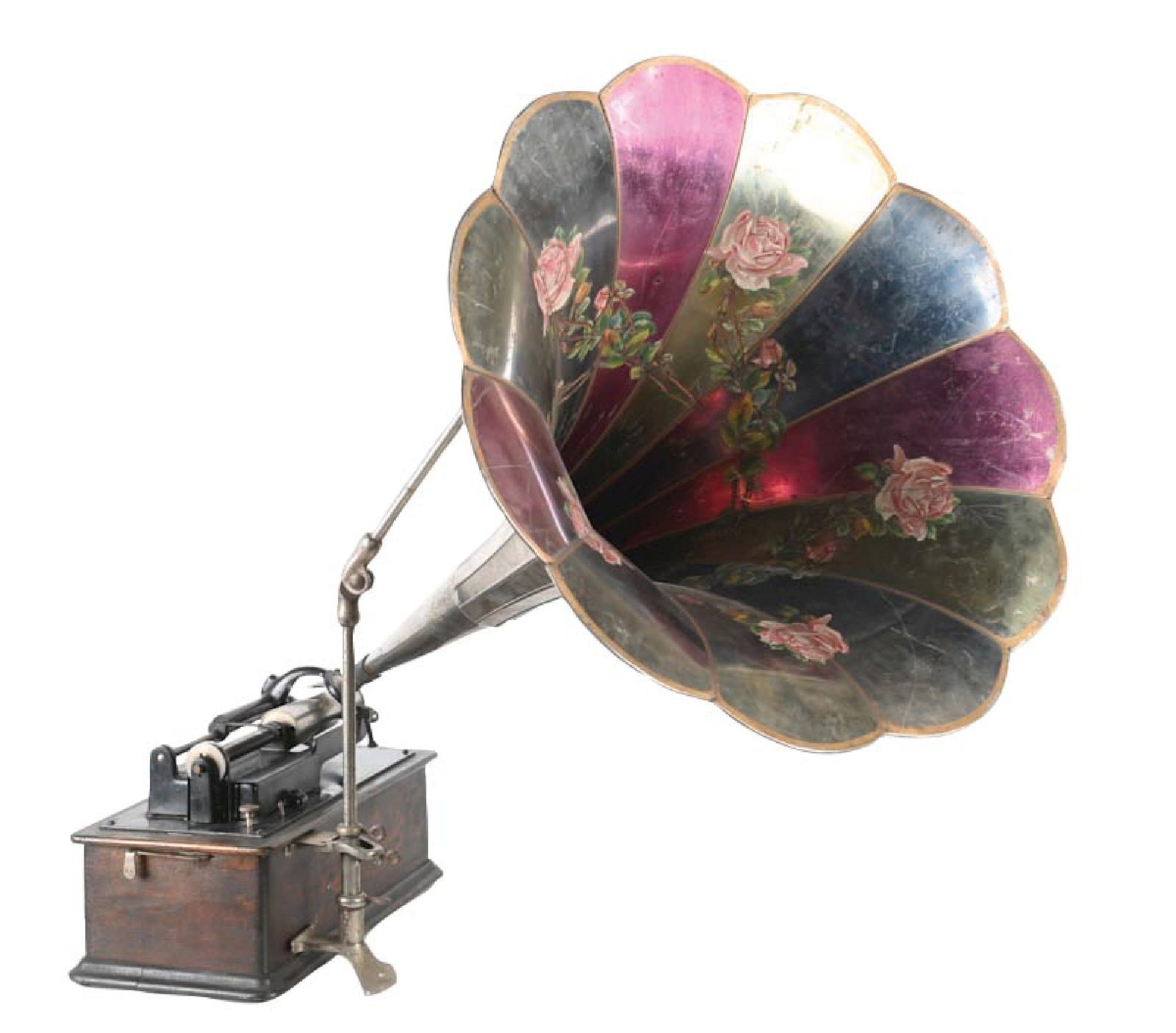 THOMAS EDISON CYLINDER HOME CYLINDER PHONOGRAPH: C. 1900. Original oak case with moderate wear overall and in original finish. Original paint to the motor housing, with correct Edison lettering, and 50% of original pinstriping. Comes with a nickel t