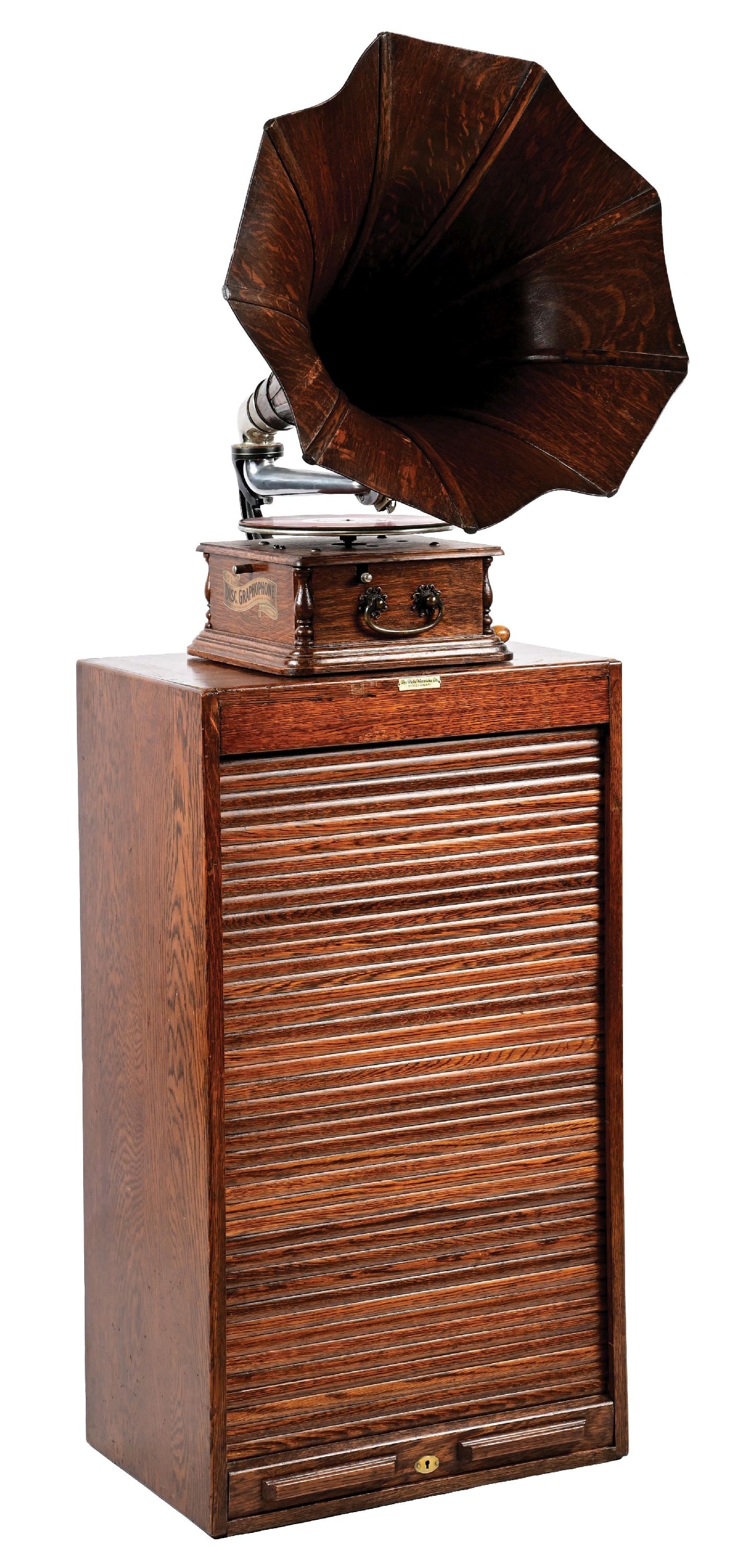 COLUMBIA GRAPHOPHONE W/ WOOD HORN ON GLOBE-WERNICKE CO. STAND (1 of 10)