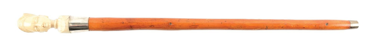 CARVED IVORY BUST AND WOOD SHAFT WALKING STICK CANE (1 of 6)