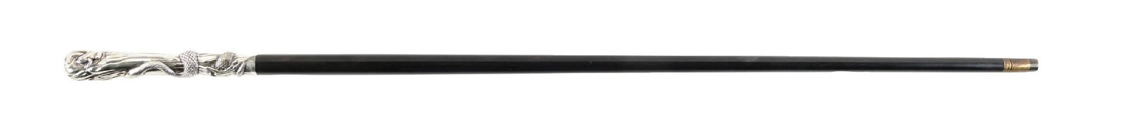 ANTIQUE WALKING STICK WITH EBONY SHAFT AND CARVED SILVER SNAKE HANDLE (1 of 7)