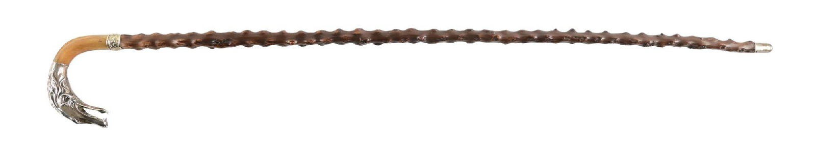 ANTIQUE WALKING CANE W/ .800 SILVER CARVED ANIMAL HEAD AND WOOD SHAFT (1 of 6)