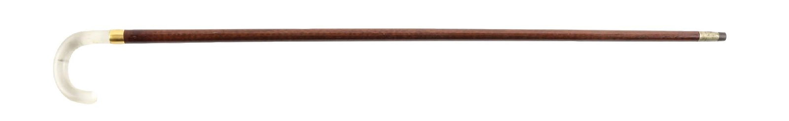 ANTIQUE WALKING CANE WITH BROWN SNAKE WOOD SHAFT WITH CLEAR HANDLE (1 of 4)