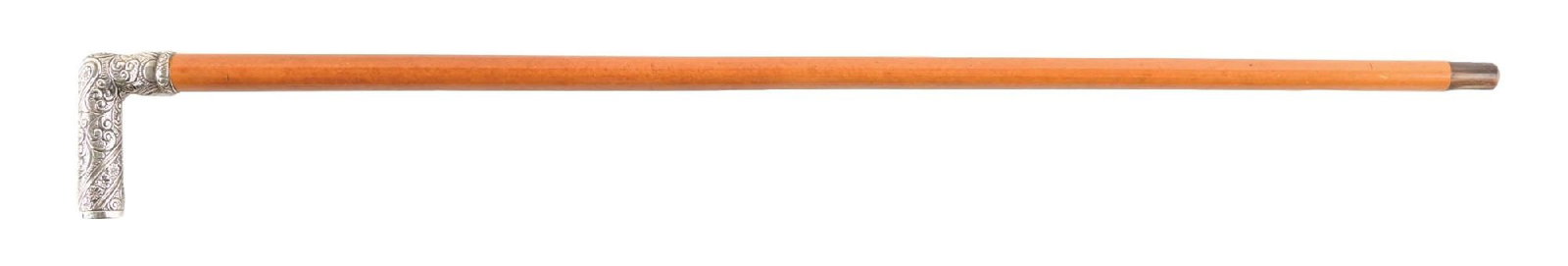 ANTIQUE WALKING CANE WITH WOOD SHAFT AND SILVER ORNATE HANDLE (1 of 6)