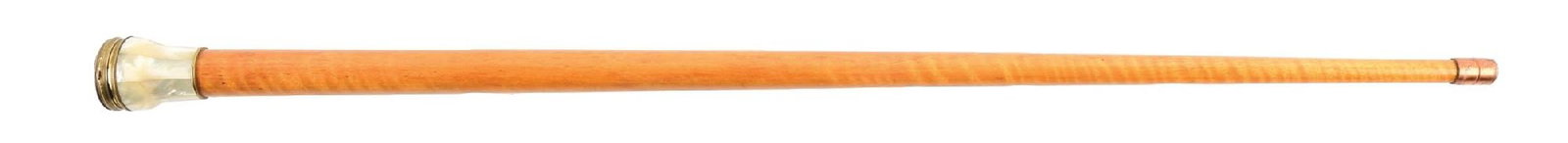 ANTIQUE WALKING STICK WITH MOTHER-OF-PEARLS HANDLE W/ COMPACT COMPARTMENT AND WOOD SHAFT (1 of 7)