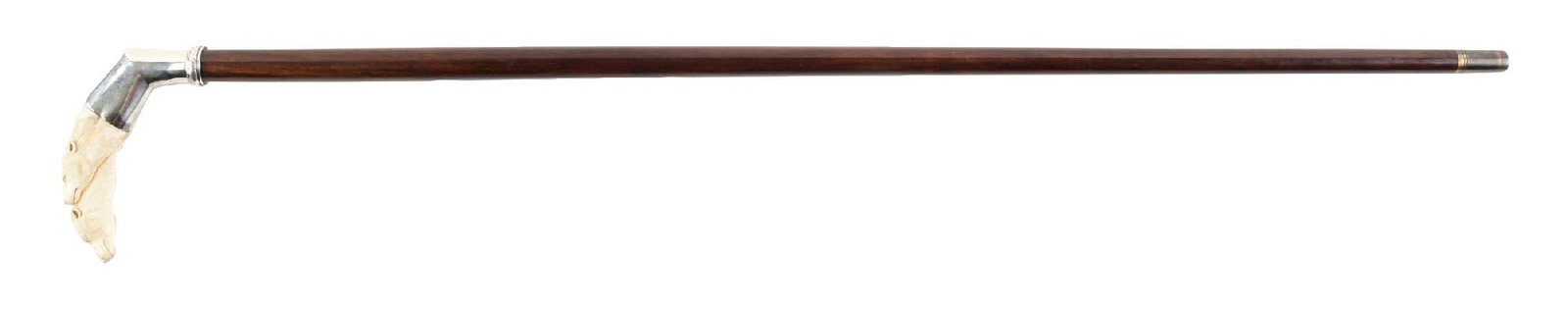 CARVED BONE AND STERLING POLAR BEAR HANDLE WALKING STICK CANE (1 of 6)