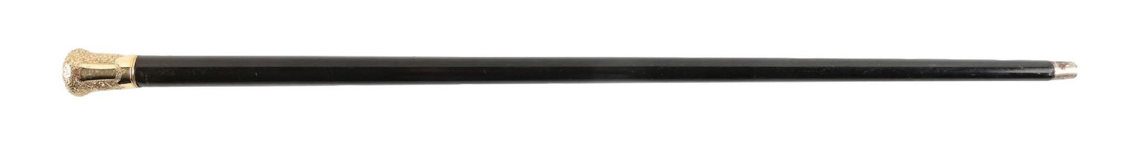 ANTIQUE WALKING STICK WITH BLACK EBONY SHAFT AND GOLD ORNATE HANDLE (1 of 6)