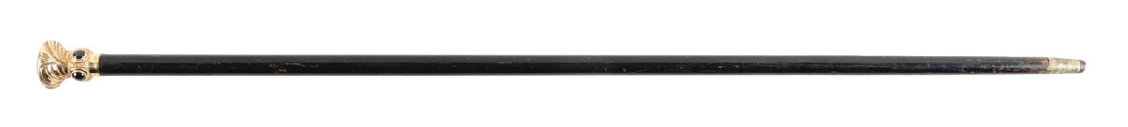 ANTIQUE WALKING STICK W/ GOLD-FILLED & GARNETS KNOB HANDLE AND DARK WOOD SHAFT (1 of 5)