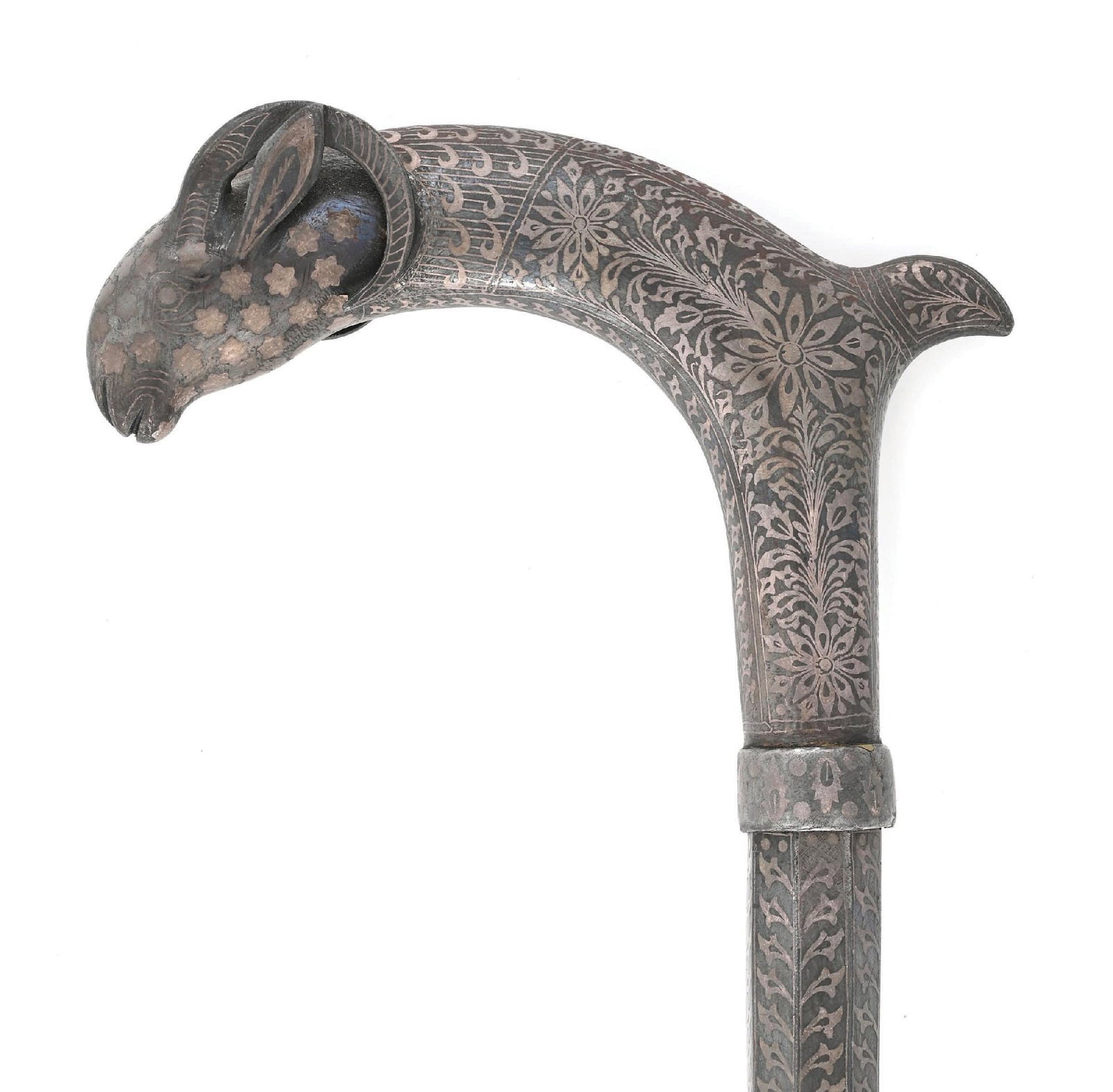 PERSIAN STYLE RAMS HEAD SWORD CANE - 4