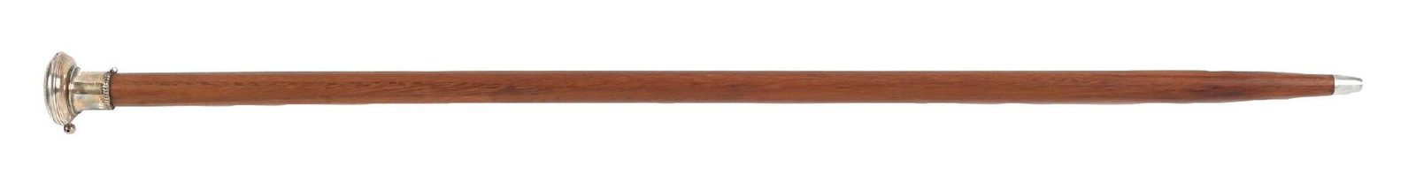 ANTIQUE ENGLISH WATCH CANE: C. 1841. A stunning English watch cane hallmarked 1841, featuring a working watch by London clockmaker J.N. Morton. The cane is fitted with a silver-toned metal watch handle mounted on a wooden shaft 
