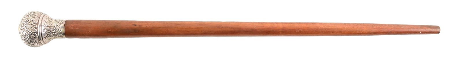 SCIENTIFIC DRAFTING INSTRUMENT WALKING CANE: C. 1875–1900. Victorian scientific drafting instrument walking cane containing a fitted brass architect’s tool assembly including telescoping pencil holder, pen, divider points, housed wit