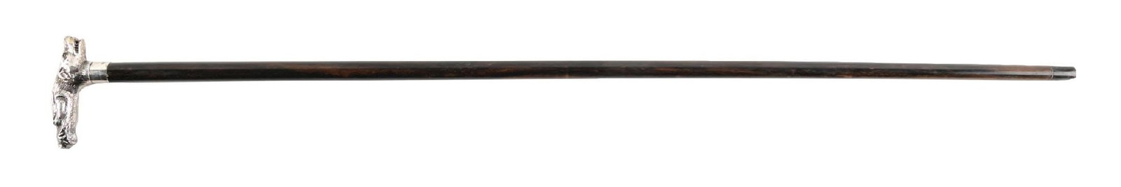 ANTIQUE STERLING SILVER CARVED WOLF & BOAR HANDLE WALKING CANE (1 of 7)