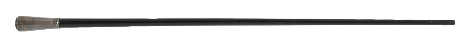ANTIQUE SILVER ABRAHAM LINCOLN CANE: C. 1900. A striking American political memorabilia cane featuring a large silver container handle with a hinged top. The lid displays a portrait of Abraham Lincoln beneath a protective rock crystal co
