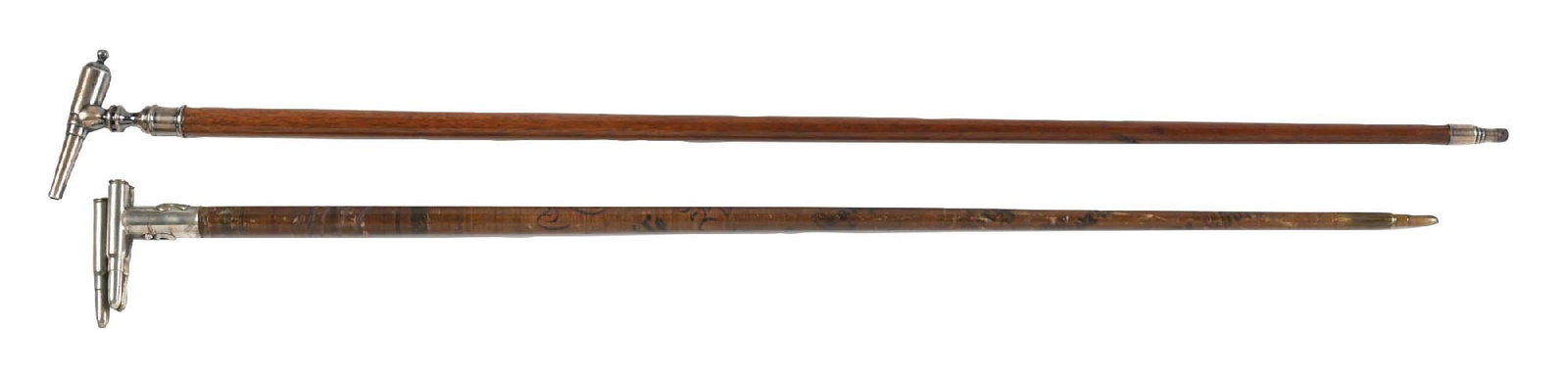 COLLECTION OF 2: CHEROOT SYSTEM CANE WITH GUNMETAL CANNON & PRUSSIAN SOLDIER'S CANE (1 of 7)