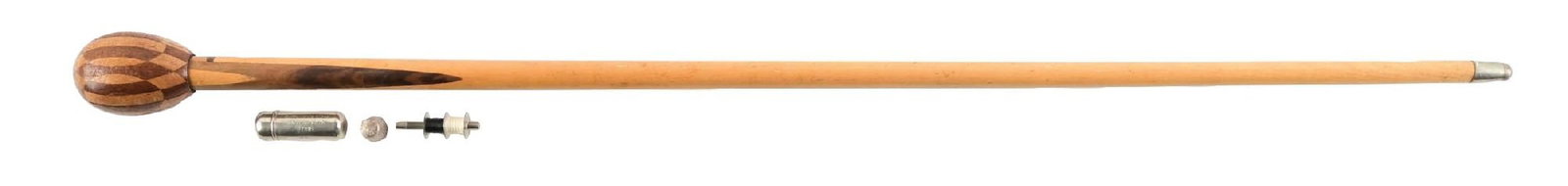 ANTIQUE WOODEN STICK CANE WITH INLAID DIAMOND-PATTERN DESIGN (1 of 8)