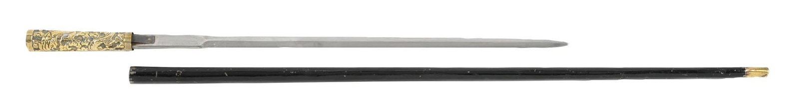 BLACK ENAMEL AND BRASS SWORD CANE (1 of 8)