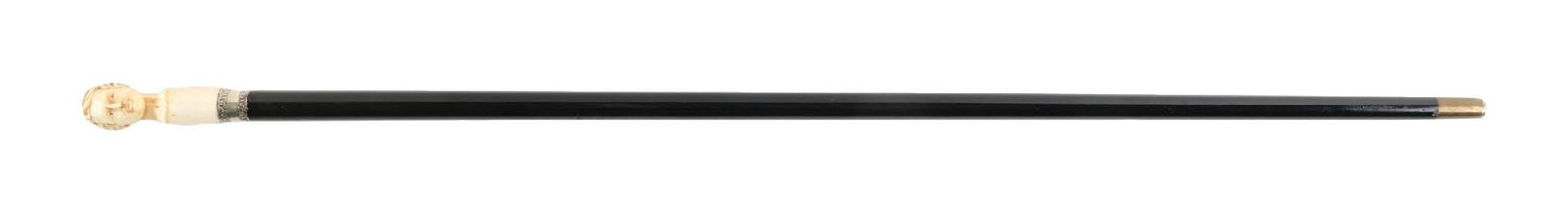 WALKING CANE WITH CARVED MAN'S BUST AND DARK WOOD SHAFT (1 of 6)