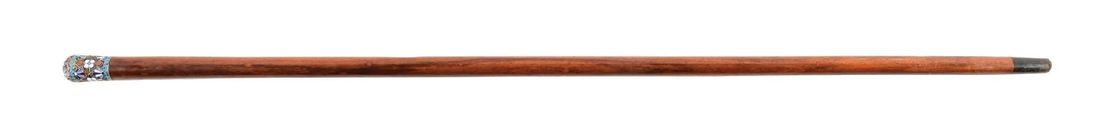 CLOISONNE-PAINTED FLORAL ENAMEL WALKING STICK CANE WITH WOOD SHAFT (1 of 6)