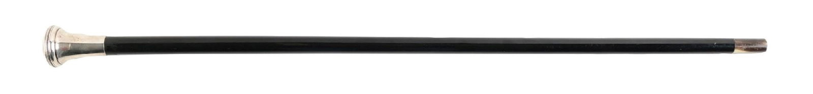 ANTIQUE WALKING STICK WITH BLACK SHAFT AND SILVER-TOPPED HANDLE WITH FLORAL ENAMEL (1 of 4)