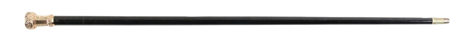 ANTIQUE WALKING STICK WITH BLACK EBONY SHAFT AND GOLD KNOB (1 of 5)
