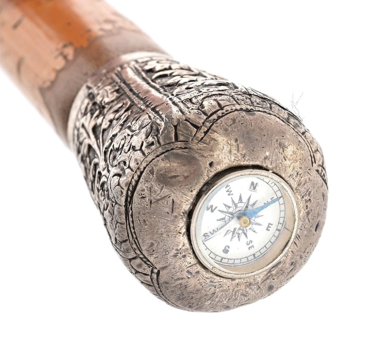SILVER-TOPPED COMPASS CANE - 7
