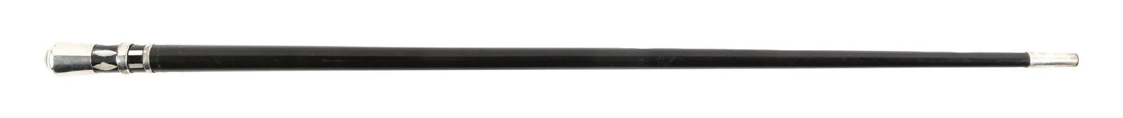 ANTIQUE BLACK EBONY WALKING STICK WITH DIAMOND-PATTERN AND EYEBALL INLAY DESIGN (1 of 4)