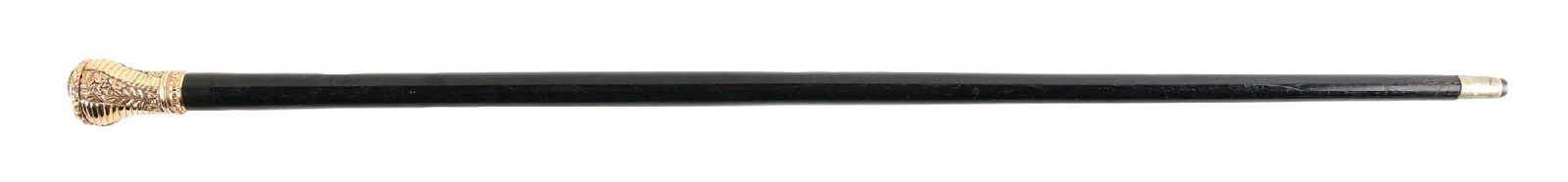 ANTIQUE WALKING STICK W/ GOLD-FILLED SHELL CAMEO KNOB AND EBONY SHAFT (1 of 5)