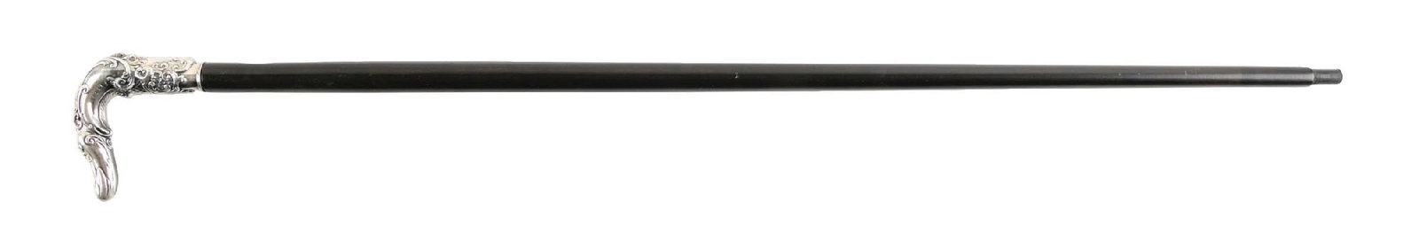 WALKING CANE W/ ORNATELY DECORATED .800 SILVER HANDLE AND WOOD SHAFT (1 of 6)